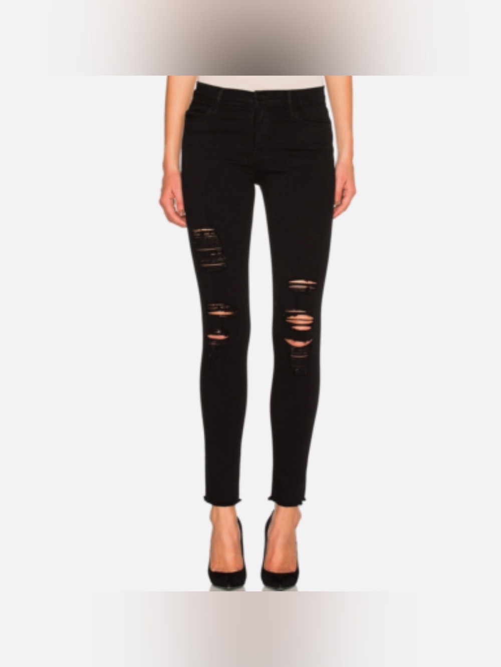 Frame Le High Distressed Skinny Jeans - Black - 27
